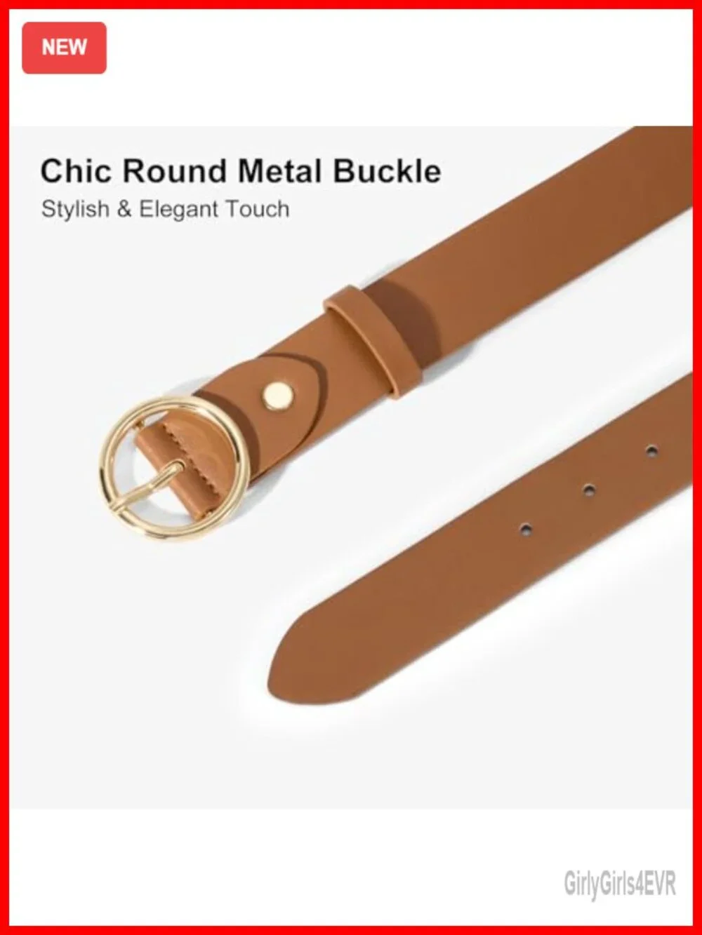 Vegan Leather Women Belt with Circle Gold Buckle Fashion Waist Belt for Jeans